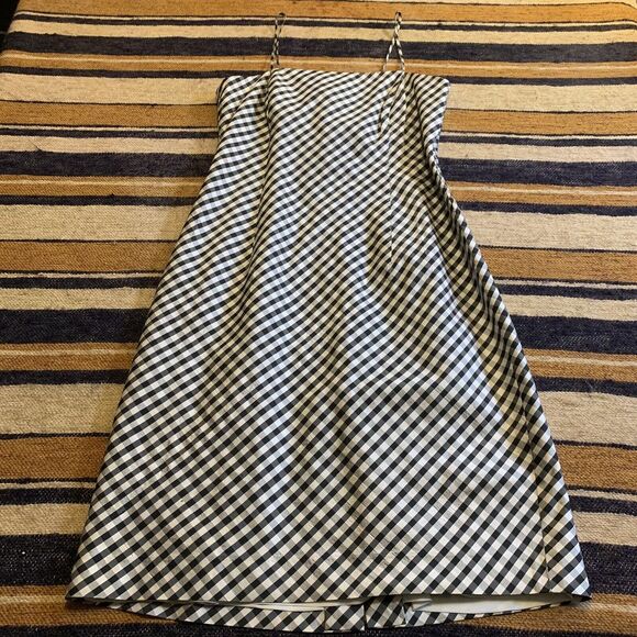 Ann Taylor Silk Gingham Check Dress Spaghetti Strap Black White Plaid Petite 2 - Picture 1 of 8